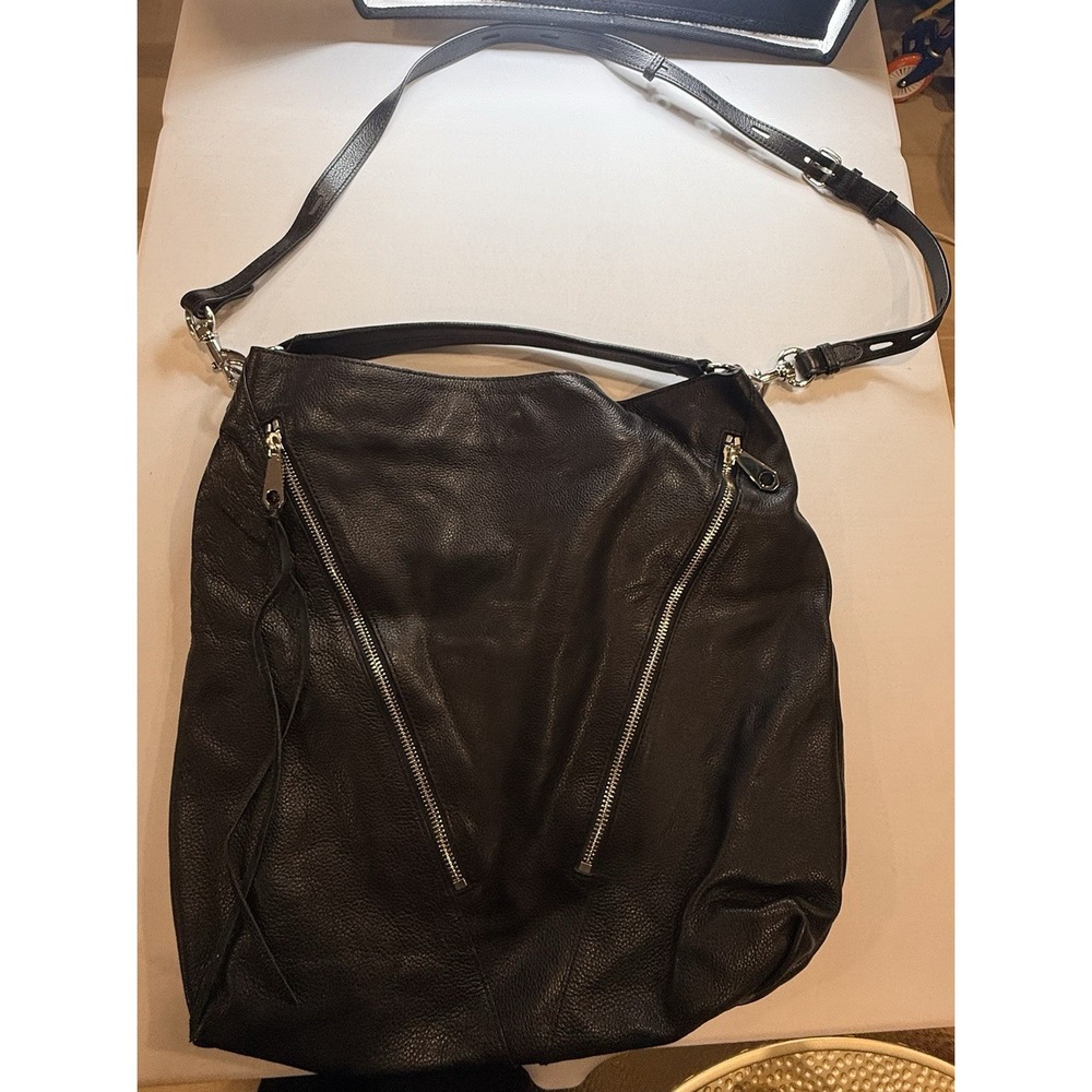 Rebecca Minkoff Moto Hobo Black Leather Crossbody Shoulder Satchel Bag 6/H15
